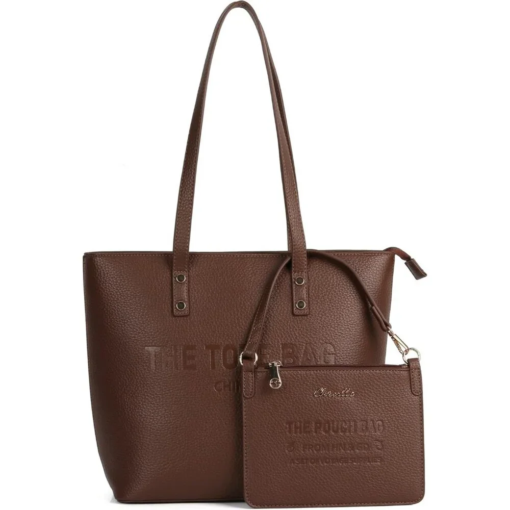 Women's Coffee-Grained PU Leather Sophisticated Elegant Retro Style Tote Bag